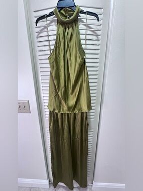 Olive Green Halter Pants and Blouse Set.